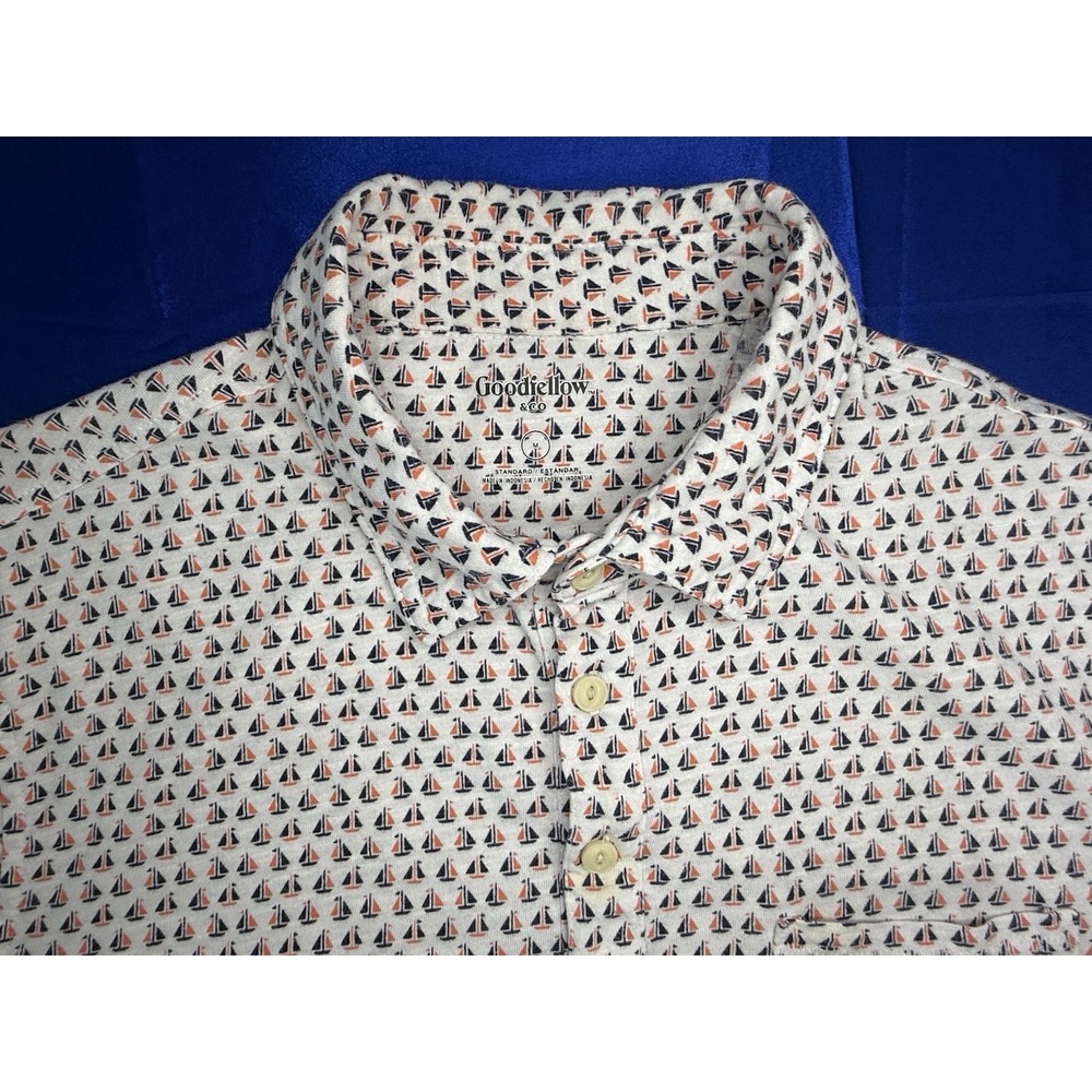 Goodfellow & Co Sailboat Coral / Navy Nautical Polo Shirt - Men's Medium - M